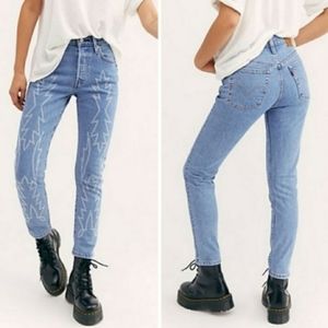 Levi's 501 High Rise Skinny Jeans Western Boot Motif